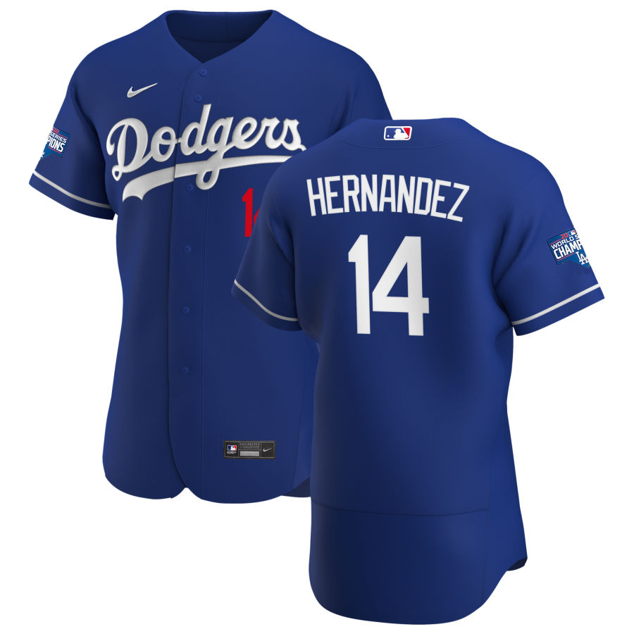 Los Angeles Dodgers #14 Enrique Hernandez Men Nike Royal Alternate 2020 World Series Champions Authentic Player MLB Jersey